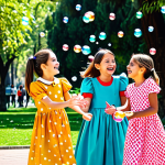 **

"A group of young girls, dressed in colorful, modest clothing inspired by Secret Jouju characters, laughing and playing together in a vibrant, sunny park in Barcelona. They are surrounded by playful elements like bubbles and flowers. Perfect anatomy, well-formed hands, correct proportions, appropriate attire, fully clothed, family-friendly, safe for work, appropriate content, professional illustration, high quality."

**